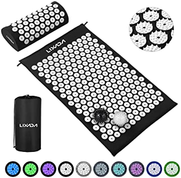 Lixada Acupressure Mat and Pillow Set with 2pcs Spiky Massage Balls for Back/Neck/Feet Pain Relief and Muscle Relaxation with Carry Bag