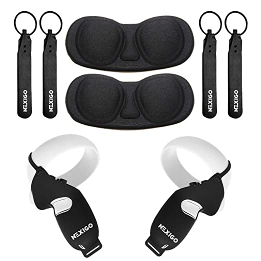 NexiGo Cover Set for Oculus Quest, 2 Touch Controller Grip Cover & Knuckle Strap & Lens Protect Cover Set for Oculus Quest 2 VR Accessories Anti-Throw Sweatproof Handle Protective Sleeve, Black