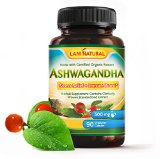 Organic Lani Natural Ashwagandha Clinically Proven 500mg Full Spectrum 90 VCaps KSM-66 Extract  Whole Root Supplement