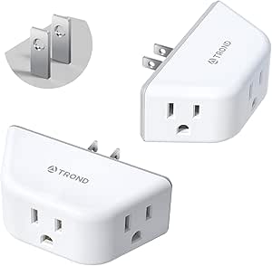 TROND 2 Prong to 3 Prong Outlet Adapter 2 Pack - Outlet Extender with 3 AC Outlets, 3-Way Outlet Splitter, Cruise Ship Essentials, 2 Prong Plug Extender for Non-Grounded Outlets in Old House, White