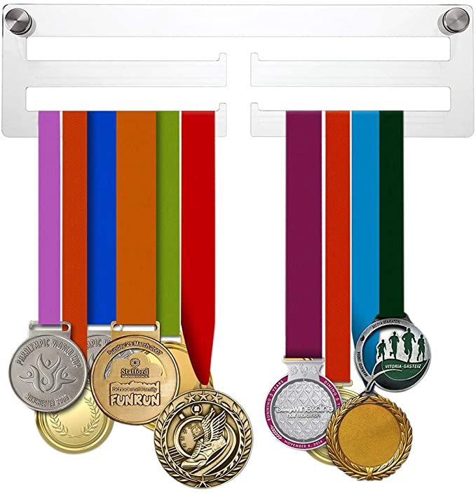 Hipiwe Medal Display Hanger Holder - Clear Arcylic Medal Holder Wall Mount Medals Display Rack for Runners, Soccer, Gymnastics and All Sports