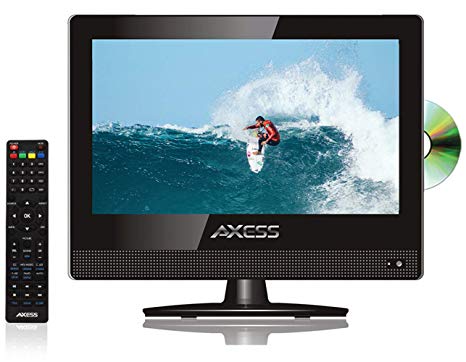 15.4 Inch Digital LED HD TV DVD Combo Wide HDTV ATSC NTSC Monitor, LCD w/Stand, HDMI, RCA, Component, USB, VGA, Coax, SD, AV, Audio, RF, Inputs, AC/DC, Wall Mountable Stereo Speaker Axess TVD-1805-15