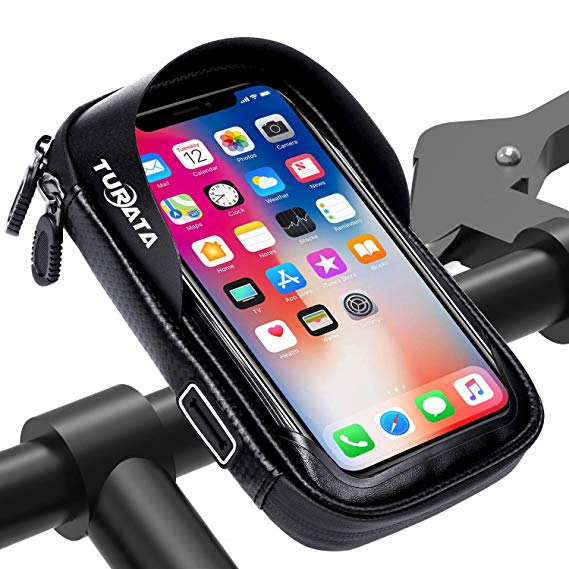 TURATA Handlebar Bike Bag Waterproof Bike Pouch Road Bag Cell Phone Holder Case Front Tube Phone Mount Bag with Sensitive Touch Screen