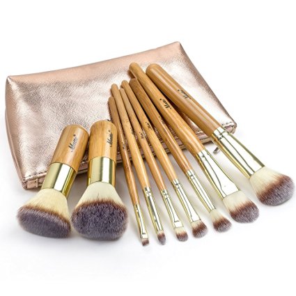 Matto 9-Piece Bamboo Makeup Brush Set with Travel Bag