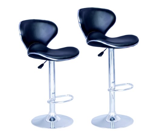 Black Modern Adjustable Synthetic Leather Swivel Bar Stools Chairs B03-Sets of 2
