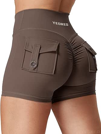 YEOREO Scrunch Workout Shorts with Pockets Charm Gym Biker Shorts for Women High Waisted Yoga Booty Shorts