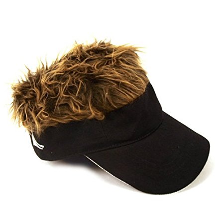 Flair Hair Mens Velcro Hat Cap Visor (Black w/ Brown Hair)