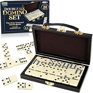 Gamie Double Six Dominos Set for Adults, Game in Faux Leather Case, 28 Domino Tiles for Boys and Girls, Fun Educational Toy Classroom Kit, Classic Dominoes Set for Adults for Travel and Birthday Gift