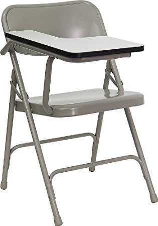 Flash Furniture HF-309AST-RT-GG Premium Steel Folding Chair with Right Handed Tablet Arm, Beige/Gray