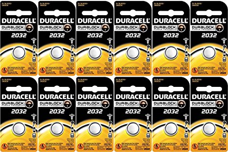 Duracell DL2032 Lithium Coin Battery, 2032 Size, 3V, 230mAh Capacity Pack of 12