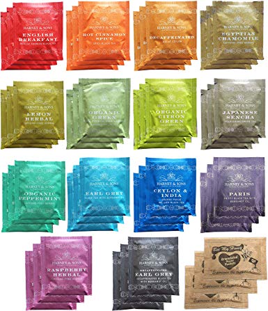 Harney & Sons Assorted Tea Bag Sampler 42 Count (14 Different Flavors - 3 Tea Bags of Each) with Honey Crystal Packs Great for Birthday, Hostess and Co-Worker Gifts