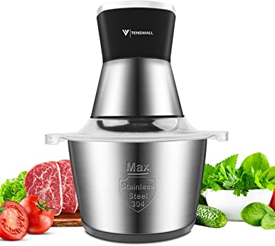 Food Processor, Tenswall Food Chopper 2L Stainless Steel Kitchen Electric Meat Grinder for Meat, Vegetables, Fruits and Nuts, 2 Speed and 4 Bi-Level Blades