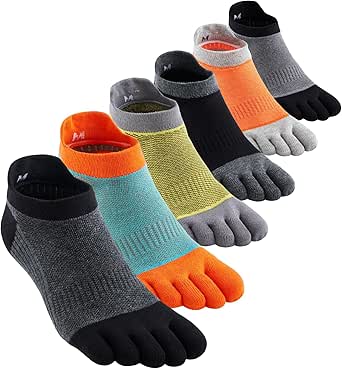 Men Toe Socks No Show Low Cut Athletic Wicking Cotton 5 Finger Split Toe 6 Pack