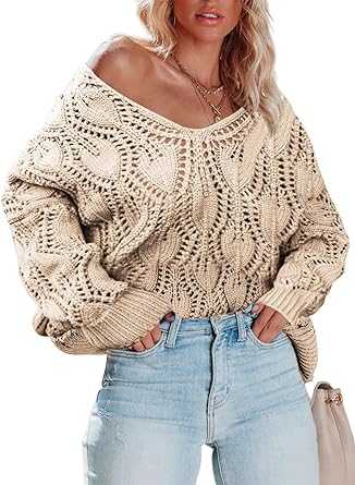 Dokotoo Fall Sweaters Round Neck Crochet Hollow Out Cute Winter Pullover Sweaters for Women Trendy 2023