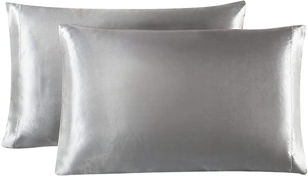 Love's cabin Silk Satin Pillowcase for Hair and Skin (Light Grey, 20x26 inches) Slip Pillow Cases Standard Size Set of 2 - Satin Cooling Pillow Covers with Envelope Closure