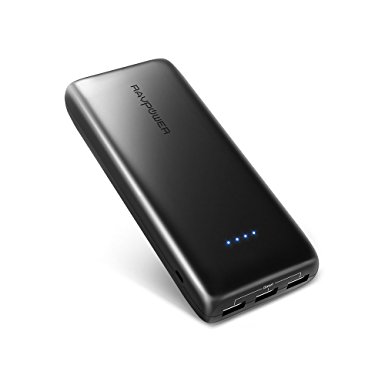 Portable Charger RAVPower 22000mAh 5.8A Output 3-Port Power Bank External Battery Pack (2.4A Input, Triple iSmart 2.0 USB Ports, High-density Li-polymer Battery) For iPhone 7, 7 Plus and more- Black