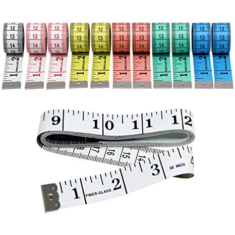 Blisstime 12Pcs Tape Measure 1.9cm Width Sewing Tailor Cloth Ruler Body Measuring Tape 60"150cm Length 6 Colors