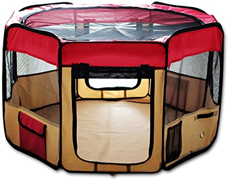 ESK Collection 48" Pet Puppy Dog Playpen Exercise Pen Kennel 600D Oxford Cloth, Red, Model: 48" Red