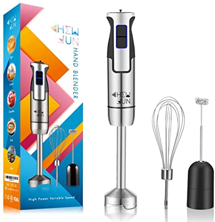 CHEW FUN Multipurpose Immersion Hand Blender 【Gift Box】Poweful 500 Watt,9-Speed,High Power Low Noise,3-in-1 includes Detachable Chopper,Egg Whisk,Milk Frother with lifetime warranty guaranteed
