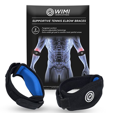 2-Pack Tennis Elbow Brace with Compression Pad by WIMI Sports - Best Tennis & Golfer's Elbow Strap Band - Relieves Tendonitis and Forearm Pain - Includes Two Elbow Support Braces
