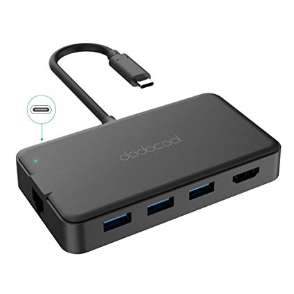 dodocool USB C Hub 6-in-1 with Power Delivery Type C Charging Port, 4K HD Output, Gigabit Ethernet Adapter, 3 USB 3.0 Ports for MacBook Pro/Chromebook Pixel and More