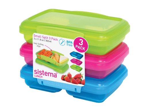 Sistema Lunch Collection Split Food Storage Containers, 1.5 Cup, Set of 3 in Assorted Colors