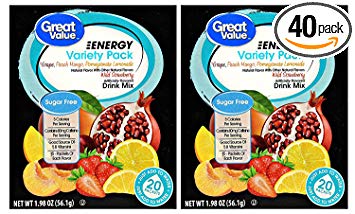 Great Value Energy Variety Pack Drink Mix, 20 count, 1.98 oz  ( 2 Boxes - 40 Packets Total )