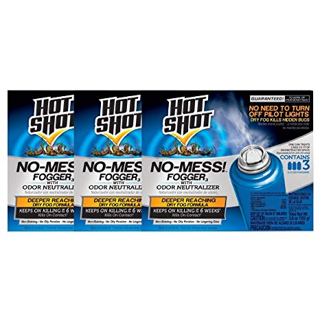 Hot Shot No Mess Fogger With Odor Neutralizer Deeper Reaching Dry Fog Formula, 1.2 Ounce, 3 Count (Pack of 3)
