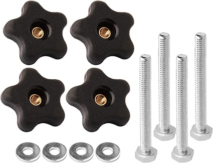 POWERTEC 71070V T Track Knob Kit w/ 5 Star Knob, 1/4-20 Threaded Bolts and Washers, 12 Piece Set, T Slot Bolts, T Track Accessories for Woodworking Jigs and Fixtures