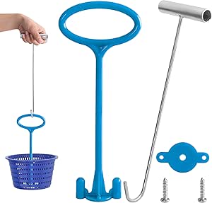 RunNico Skimmer Basket Handle,Universal Pool Skimmer Baskets Hook Tool with Handle,Inground Swimming Basket Handle Cleaning Tool for Debris Removal,Keep Hands Clean and Safe Supplies