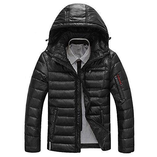 RongYue Men's Winter Down Jacket Sports Quilted Puffer Coat with Removable Hood