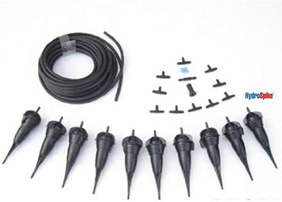 HydroSpike Dripline System Starter Kit. Portable Drip Irrigation System. Needs No Faucet or Spigot. Automatic Outdoor Garden Watering System. Adjustable Dripper Stakes, Spikes, Drip Irrigation Tubing