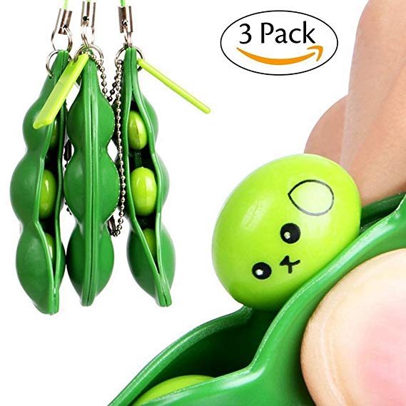 Mintbon Squeeze Bean Stress Relief Bean Squishy Toys Squeeze-a-Bean Keychain Funny Facial Expressions Pea for Children & Adults to Release Stress and Improve Focus 3Pack