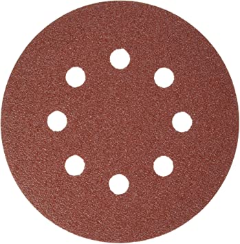 Bosch SR5R080 Random Orbit Sander Hook and Loop 8 Hole Disc 5-Inch 80 Grit Sand Paper, Red, 5-Pack