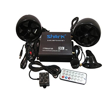 Shark SHKAMP5800BT6800 600 watt Bluetooth motorcycle marine audio system w/ 3.5 speakers   wired / wireless remote antenna - Black