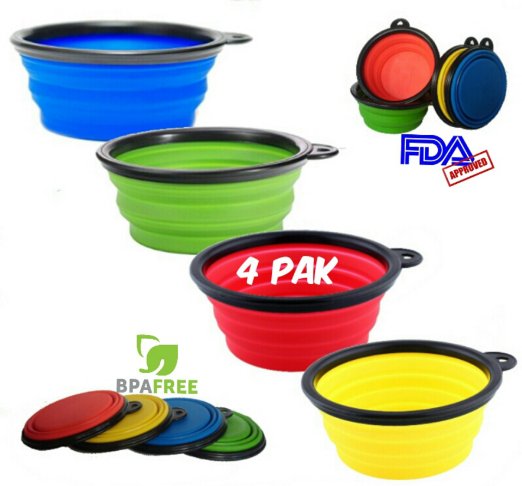 Mr Peanuts Premium Pop-Up Collapsible Design Travel Dog Bowls  Set of 4 Colors  Portable Feeding and Water Bowl for Pets Hikers Climbers Backpackers and Campers  BPA Free