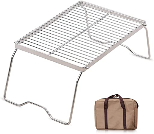 RedSwing Folding Campfire Grill, Heavy Duty 304 Stainless Steel Grate, Portable Camping Grill with Legs and Carrying Bag, Medium/Large