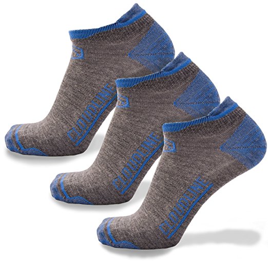CloudLine Merino Wool Ultra-Light Athletic Tab Ankle Running Socks - 3 Pack - for Men & Women