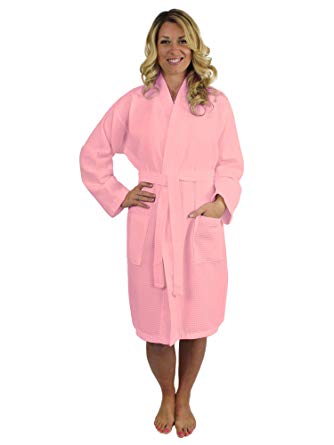 Premium Turkish Cotton Waffle Weave Lightweight Kimono Spa Bathrobe for Women