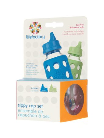 Lifefactory Sippy Caps for 4 & 9-ounce Glass Bottles, 2-pack, Ocean/Spring Green