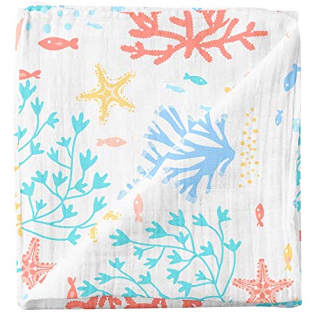 Cheekie Monkie 100% Cotton Muslin Baby Newborn Infant Swaddle Wrap Blanket/Receiving Blanket - Coral Print for Boys and Girls