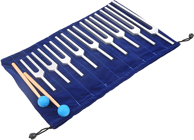 Solfeggio Tuning Fork Set 9 Tuning Forks with Silicone Hammer and Bag for Sound therapy, Perfect Healing, Musical Instrument, Balancing, Healers, Vibration, Sound therapist