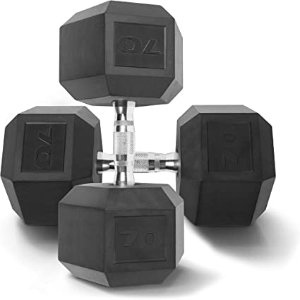 WF Athletic Supply Rubber Coated Solid Steel Cast-Iron Pair Dumbbells, Rubber Hex Dumbbells, Hex Weights Dumbbells for Muscle Toning, Full Body Workout, Home Gym Dumbbells, Pair