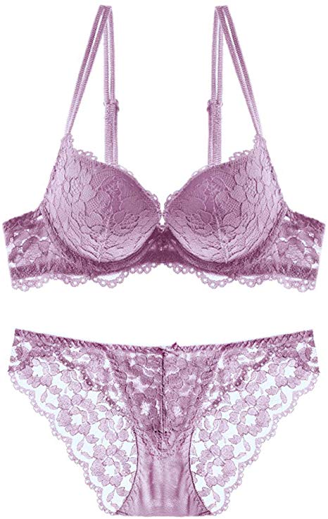 SHEKINI Women's Push Up Bras Lace Lingerie Bra and Panty Sets 2 Piece Sexy Bodysuit