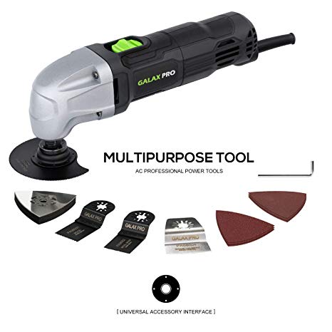 Oscillating Tool, 1.5A Oscillating Multi Tool Oscillating Angle:3° GALAX PRO 22000 OPM Multi-Tool with 3x Saw Blades,  1pcs Semi Circle Blade Sanding Plate, 6pcs Sanding Papers for Sanding, Grinding