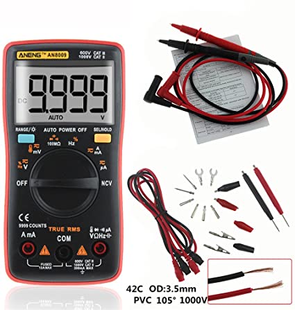 4EVERHOPE AN8009 Auto Range Handheld Digital Multimeter Test for Auto, Electrical Engineering (Red)