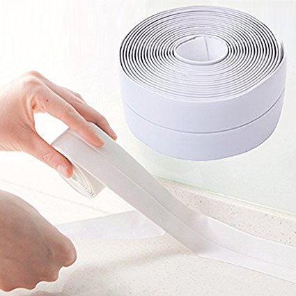 Tub & Wall Caulk Strip Kitchen Corner Line Waterproof Tape Self-Adhesive Waterproof Mildewproof Tape Corner Protect Stick for Bathroom Kitchen - White