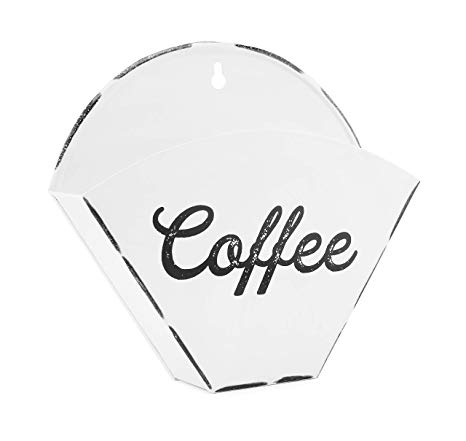 AuldHome Enamelware Coffee Filter Holder, Wall-Mount Vintage Farmhouse Style White Filter Storage Container