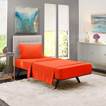 Nestl Deep Pocket Twin XL Sheets: 3 Piece Twin XL Size Bed Sheets with Fitted Sheet, Flat Sheet, Pillow Cases - Extra Soft Microfiber Bedsheet Set with Deep Pockets for Twin XL Sized Mattress - Orange