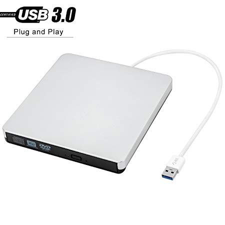 Romossy External DVD CD Drive USB 3.0 Burner Writer Drive Player High Speed Data Transfer for Laptop/Desktop/Macbook/Mac OS/Windows10/8/7/XP/Vista (White)